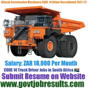 Hitachi Construction Machinery CODE 14 Driver Recruitment 2021-22