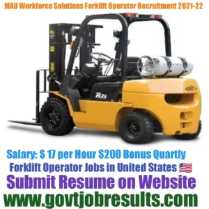 Mau Workforce Solutions Forklift Operator Recruitment 2021-22