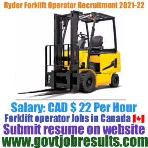 Ryder Forklift Operator Recruitment 2021-22