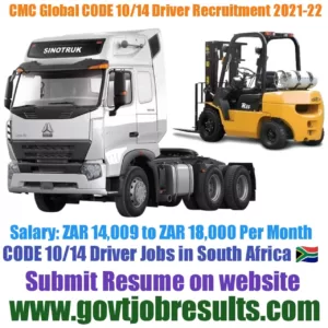CMC Global CODE 10 CODE 14 Driver Recruitment 2021-22