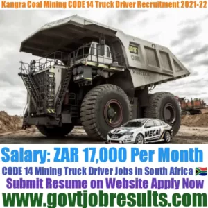 Kangra Coal Mine CODE 14 Truck Driver Recruitment 2021-22