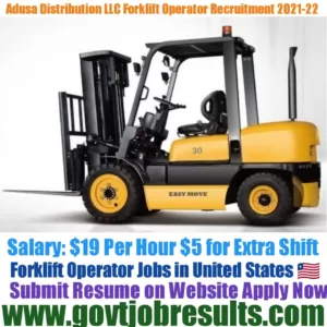 Adusa Distribution LLC Forklift Operator Recruitment 2021-22