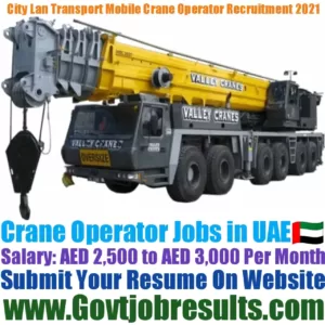 City Lan Transport Mobile Crane Operator Recruitment 2021-22