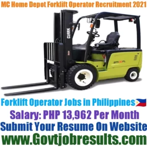 MC Home Depot Forklift Operator Recruitment 2021-22
