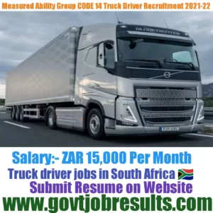 Measured Ability Group CODE 14 Truck Driver Recruitment 2021-22