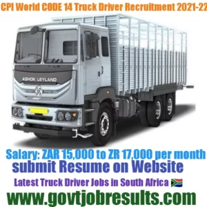 CPI World CODE 14 Truck Driver Recruitment 2021-22