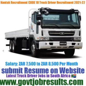 Kontak Recruitment CODE 10 Truck Driver Recruitment 2021-22