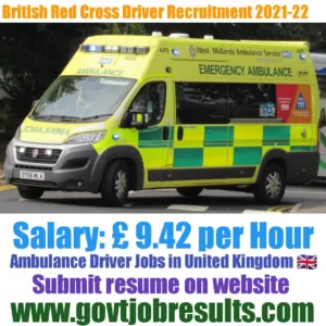 British Red Cross Ambulance Driver Recruitment 2021-22