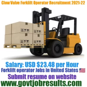 Clow Valve Forklift Operator Recruitment 2021-22