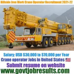 Hillside iron Work Crane Operator Recruitment 2021-22