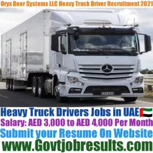 Oryx Door Systems LLC Heavy Truck Driver Recruitment 2021-22
