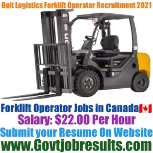 Bolt Logistics Forklift Operator Recruitment 2021-22