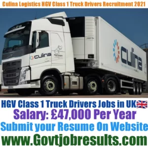 Culina Logistics HGV Class 1 Truck Driver Recruitment 2021-22