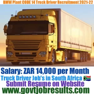 BMW Plant CODE 14 Truck Driver Recruitment 2021-22
