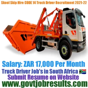 Skool Skip Hire CODE 14 Truck Driver Recruitment 2021-22