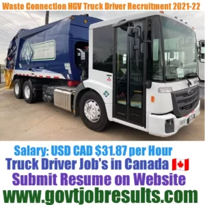 Waste Connections HGV Truck Driver Recruitment 2021-22