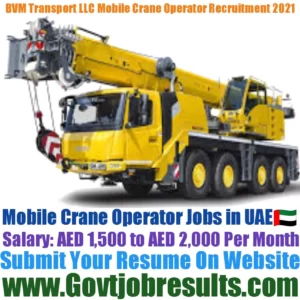 BVM Transport LLC Mobile Crane Operator Recruitment 2021-22