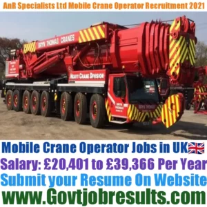 AnR Specialists Ltd Mobile Crane Operator Recruitment 2021-22