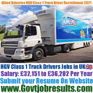 Allied Bakeries HGV Class 1 Truck Driver Recruitment 2021-22