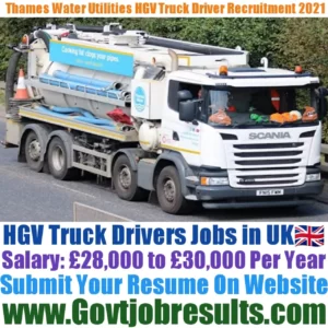 Thames Water Utilities HGV Truck Driver Recruitment 2021-22