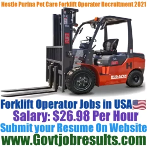 Nestle Purina Pet Care Forklift Operator Recruitment 2021-22