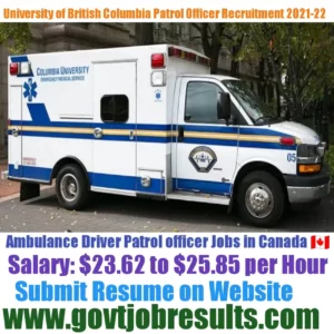 University of British Columbia Patrol Officer Recruitment 2021-22