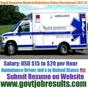 Rapid Response Medical Ambulance Driver Recruitment 2021-22
