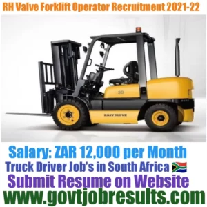 RH Valve Forklift operator Recruitment 2021-22
