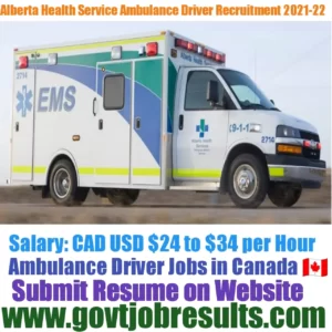 Alberta Health Services Ambulance Driver Recruitment 2021-22
