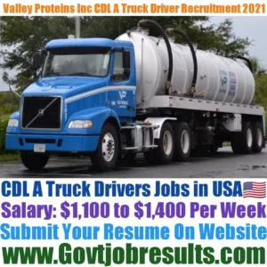 Valley Proteins Inc CDL A Truck Driver Recruitment 2021-22