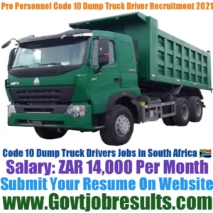 Pro Personnel Dump Truck Driver Recruitment 2021-22