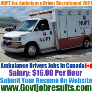 NUPT Inc Ambulance Driver Recruitment 2021-22