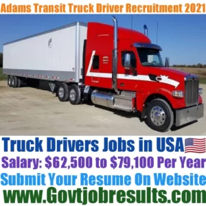 Adams Transit Truck Driver Recruitment 2021-22