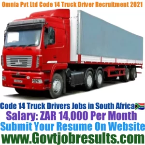 Omnia Pvt Ltd Code 14 Truck Driver Recruitment 2021-22