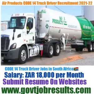 Air Products CODE 14 Truck Driver Recruitment 2021-22