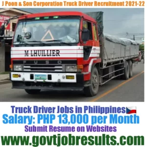 J Poon and Son Corporation Truck Driver Recruitment 2021-22