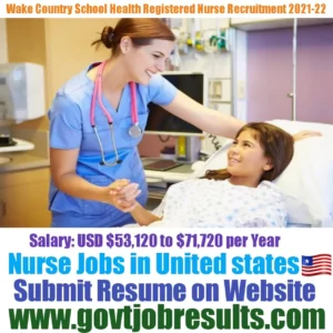 Wake Country School health Registered Nurse Recruitment 2021-22