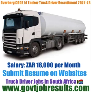 Overberg CODE 14 Tanker Truck Driver Recruitment 2022-23