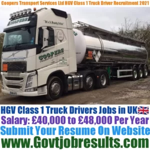 Coopers Transport Services Ltd HGV Class 1 Truck Driver Recruitment 2021-22