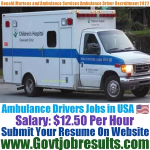 Donald Martens and Sons Ambulance Driver Recruitment 2022-23