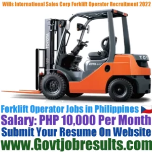 Wills International Sales Corp Forklift Operator Recruitment 2022-23