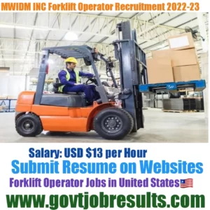 MWIDM INC Forklift Operator Recruitment 2022-23
