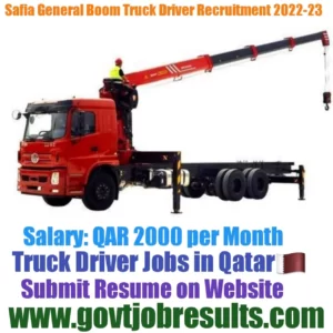 Safia General Boom Truck driver Recruitment 2022-23