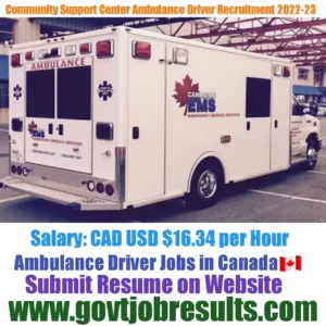 Community Support Center Ambulance Driver Recruitment 2022-23