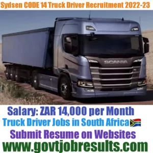 Sydsen CODE 14 Truck Driver Recruitment 2022-23