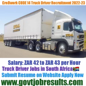 Cre8work CODE 14 Truck driver Recruitment 2022-23
