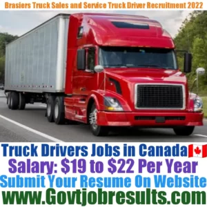 Brasier Truck Sales and Service Truck Driver Recruitment 2022-23