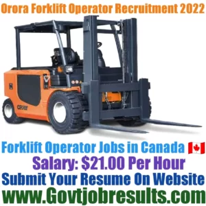 Orora Forklift Operator Recruitment 2022-23