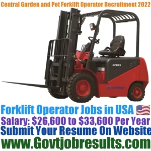 Central Garden and Pet Forklift Operator Recruitment 2022-23
