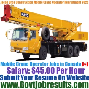 Jacob Bros Construction Mobile Crane Operator Recruitment 2022-23
